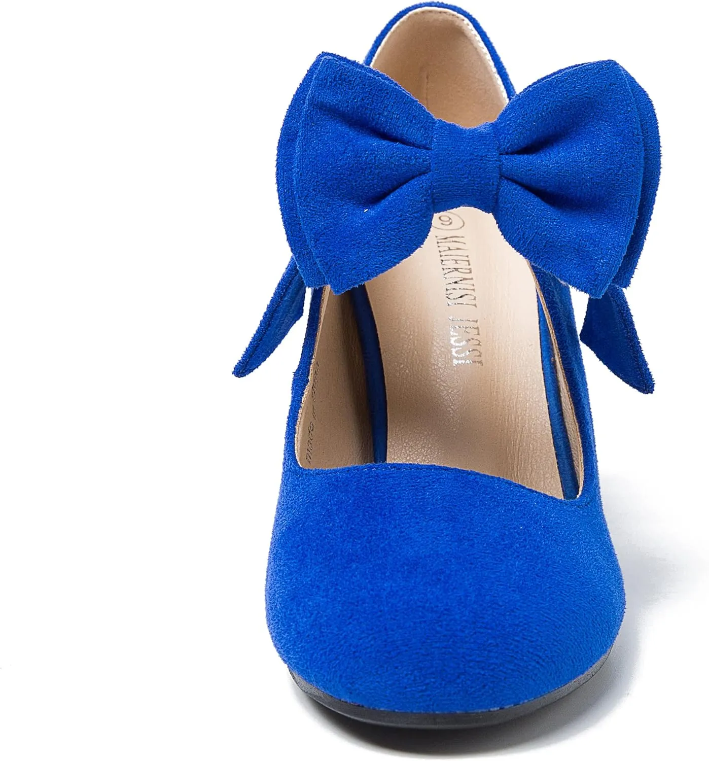 MAIERNISI JESSI Women's Bowknot Mary Jane Block Heel Round Pumps Closed Toe Dress Shoes