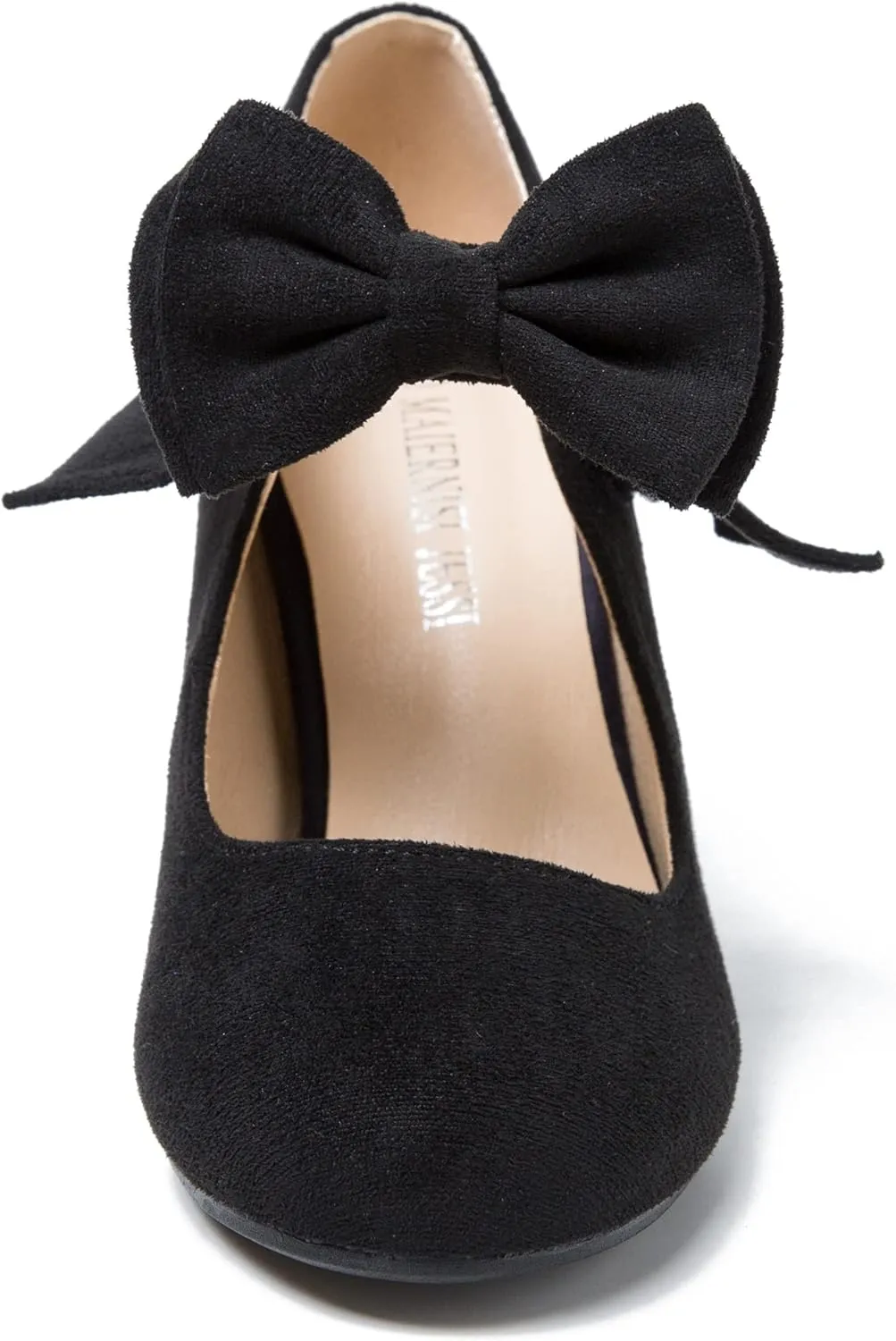 MAIERNISI JESSI Women's Bowknot Mary Jane Block Heel Round Pumps Closed Toe Dress Shoes