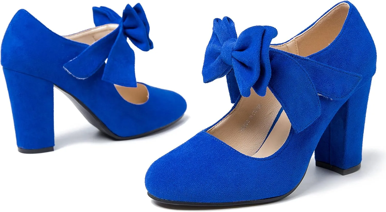 MAIERNISI JESSI Women's Bowknot Mary Jane Block Heel Round Pumps Closed Toe Dress Shoes