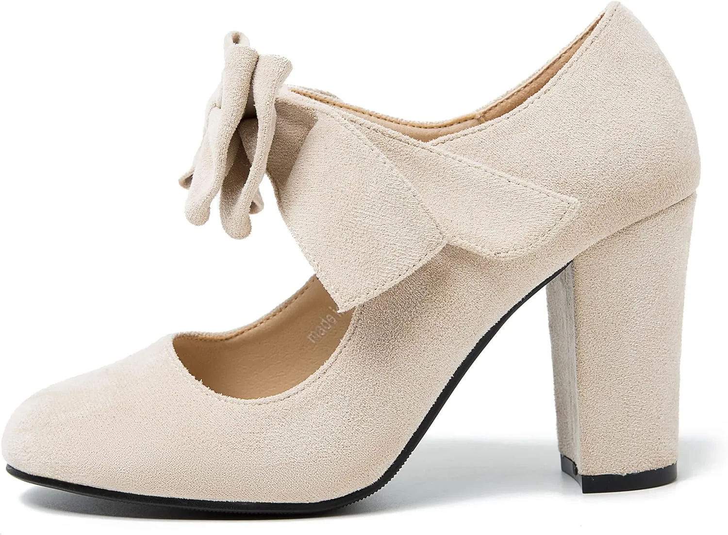 MAIERNISI JESSI Women's Bowknot Mary Jane Block Heel Round Pumps Closed Toe Dress Shoes