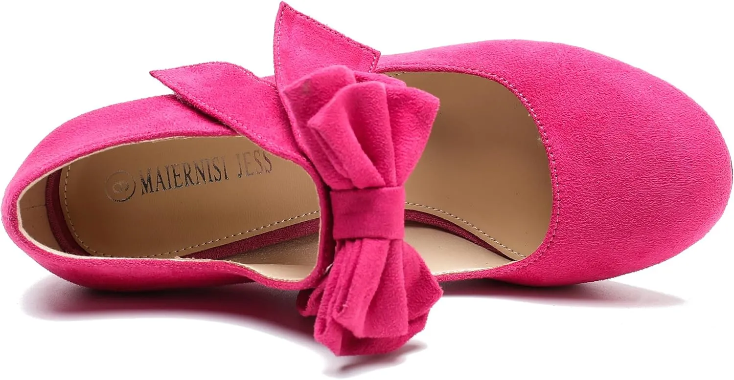 MAIERNISI JESSI Women's Bowknot Mary Jane Block Heel Round Pumps Closed Toe Dress Shoes