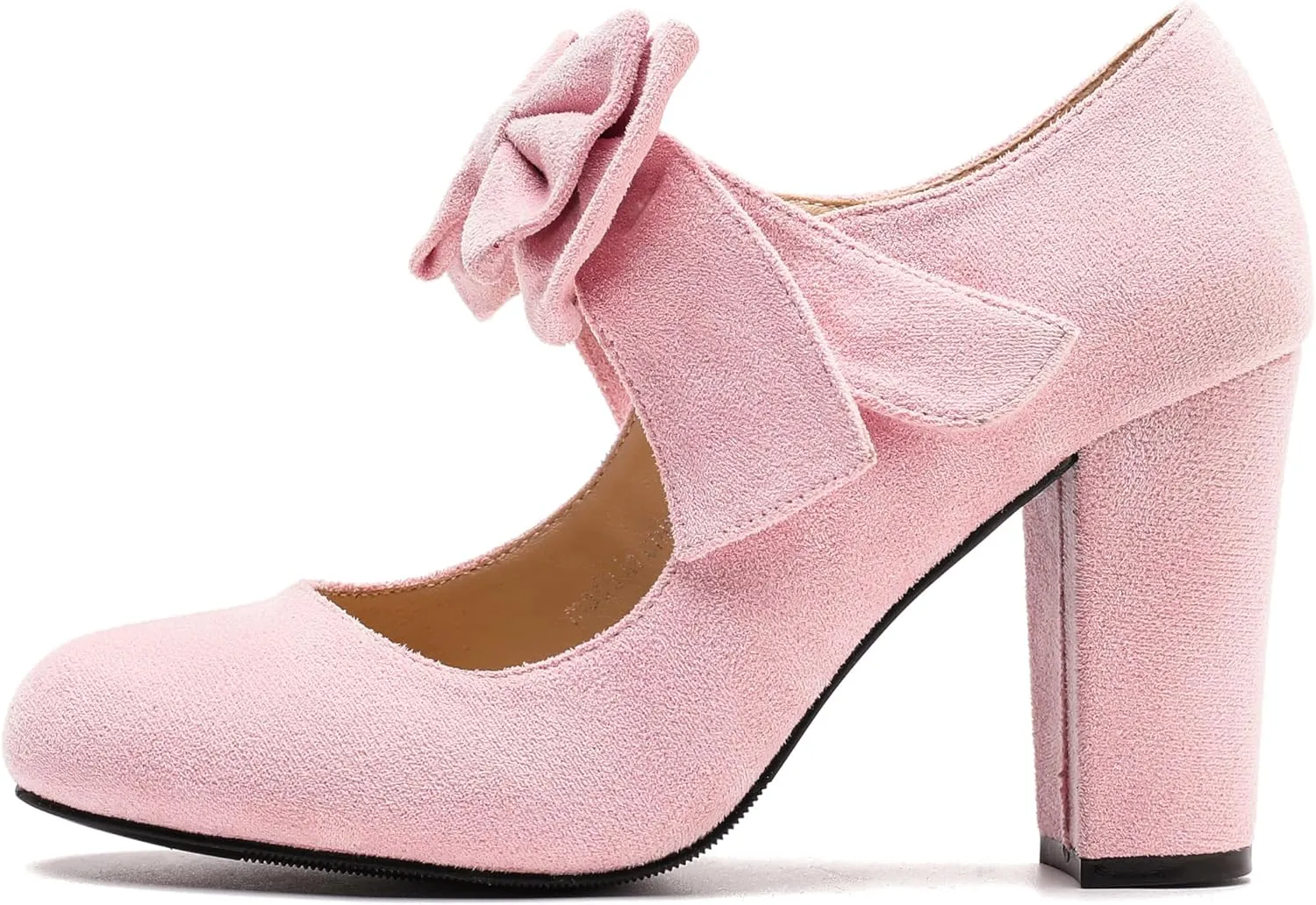 MAIERNISI JESSI Women's Bowknot Mary Jane Block Heel Round Pumps Closed Toe Dress Shoes