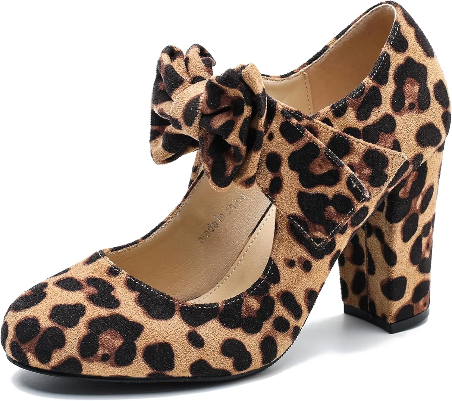 MAIERNISI JESSI Women's Bowknot Mary Jane Block Heel Round Pumps Closed Toe Dress Shoes