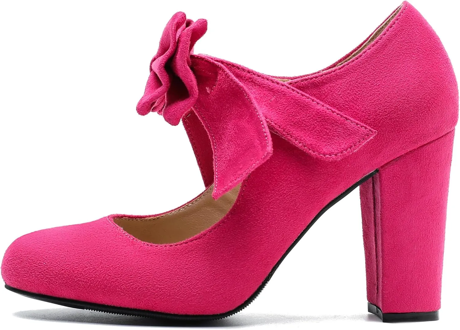 MAIERNISI JESSI Women's Bowknot Mary Jane Block Heel Round Pumps Closed Toe Dress Shoes
