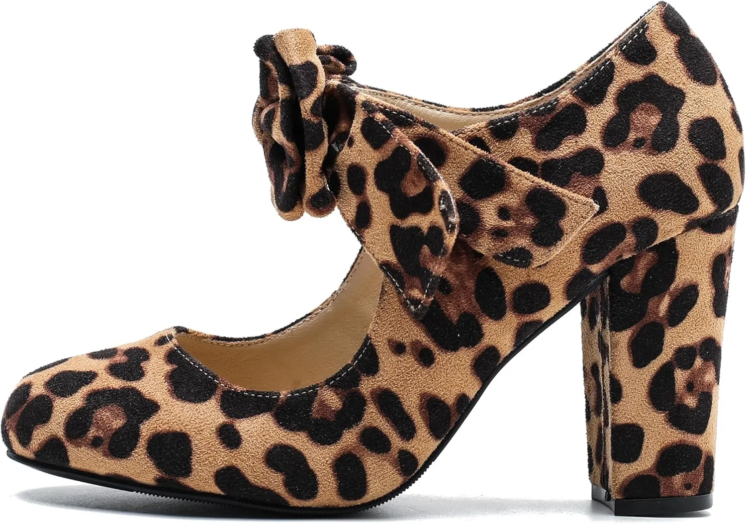 MAIERNISI JESSI Women's Bowknot Mary Jane Block Heel Round Pumps Closed Toe Dress Shoes