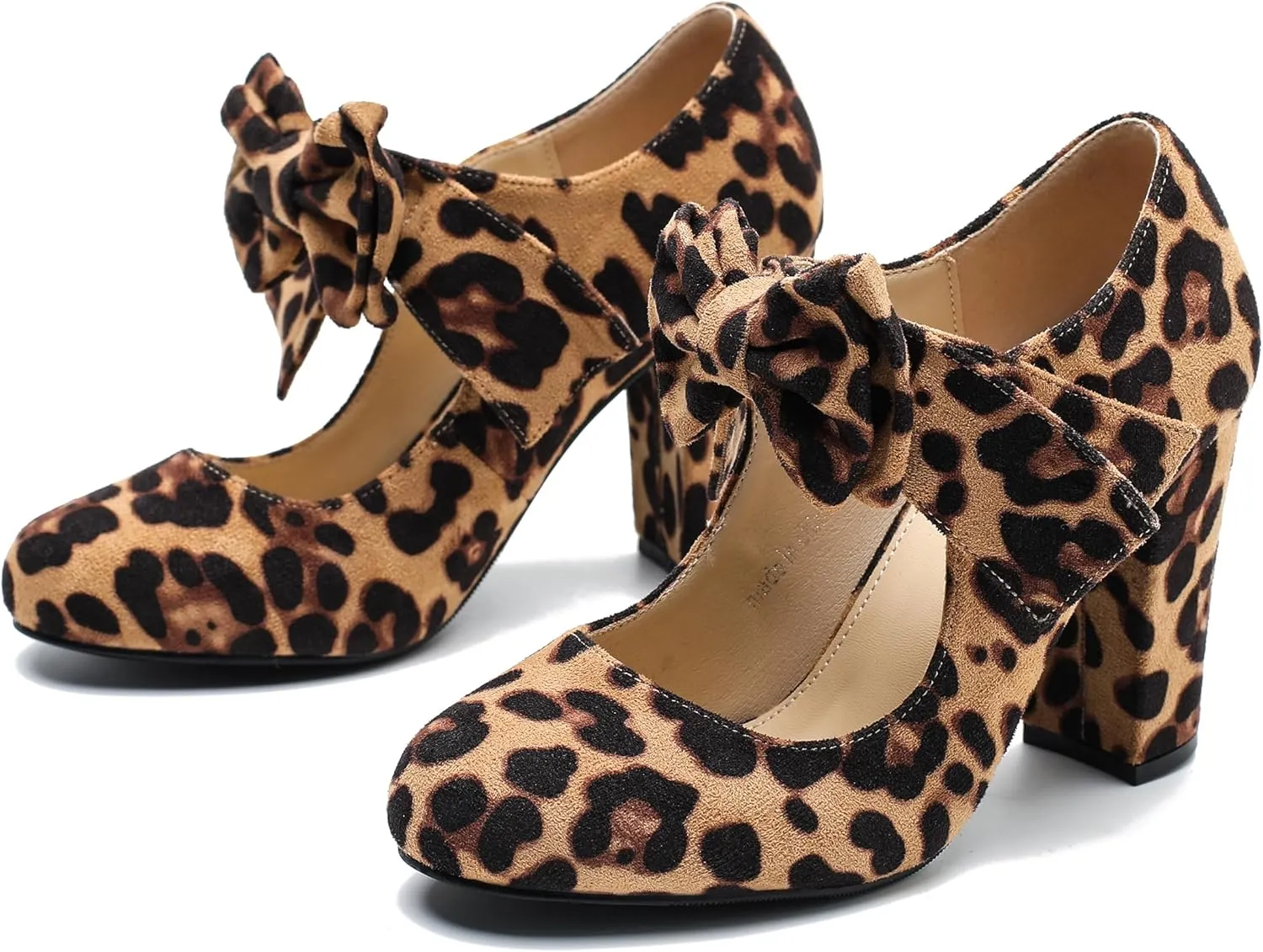 MAIERNISI JESSI Women's Bowknot Mary Jane Block Heel Round Pumps Closed Toe Dress Shoes