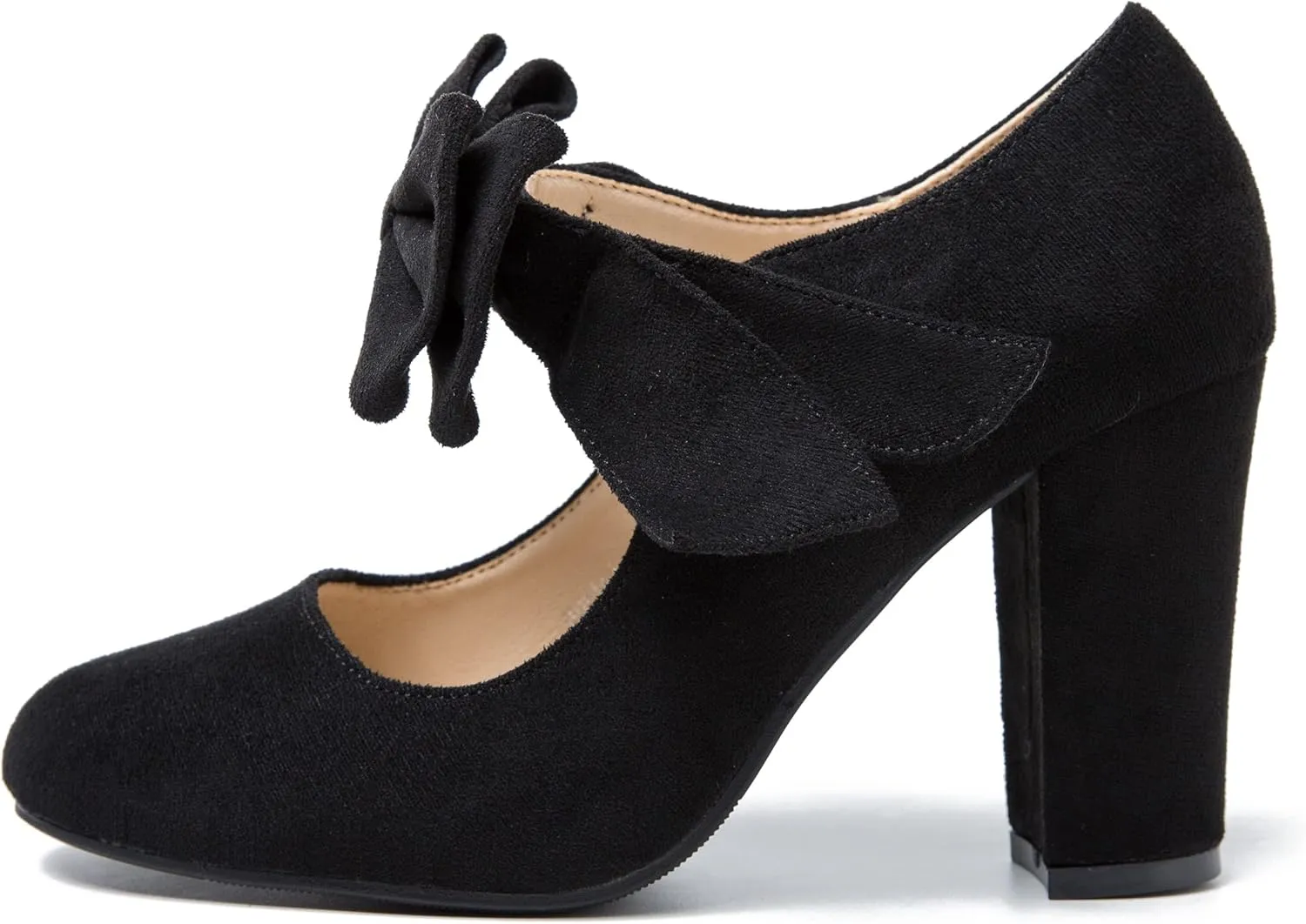 MAIERNISI JESSI Women's Bowknot Mary Jane Block Heel Round Pumps Closed Toe Dress Shoes