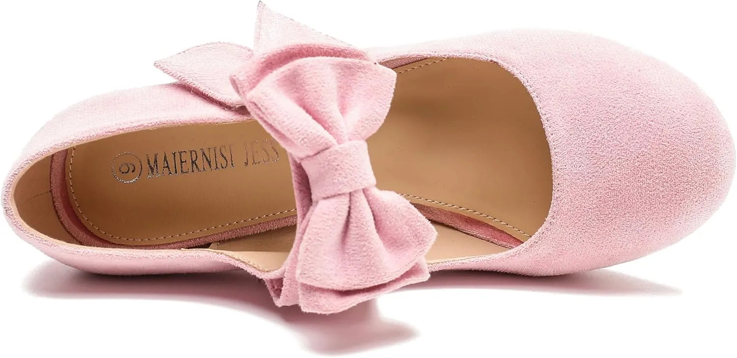 MAIERNISI JESSI Women's Bowknot Mary Jane Block Heel Round Pumps Closed Toe Dress Shoes