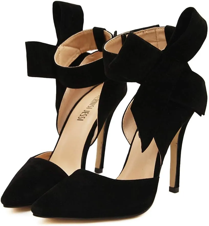 MAIERNISI JESSI Women's Pointy Toe High Heel Stiletto Big Bowknot Pumps