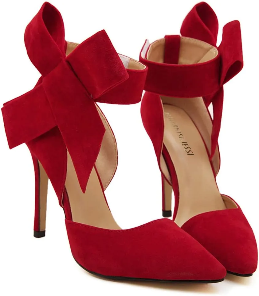 MAIERNISI JESSI Women's Pointy Toe High Heel Stiletto Big Bowknot Pumps