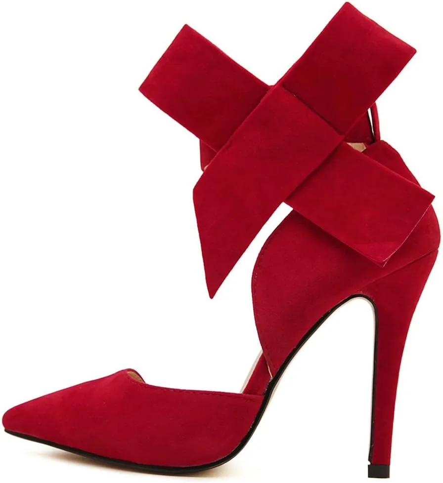 MAIERNISI JESSI Women's Pointy Toe High Heel Stiletto Big Bowknot Pumps