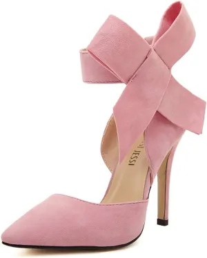 MAIERNISI JESSI Women's Pointy Toe High Heel Stiletto Big Bowknot Pumps