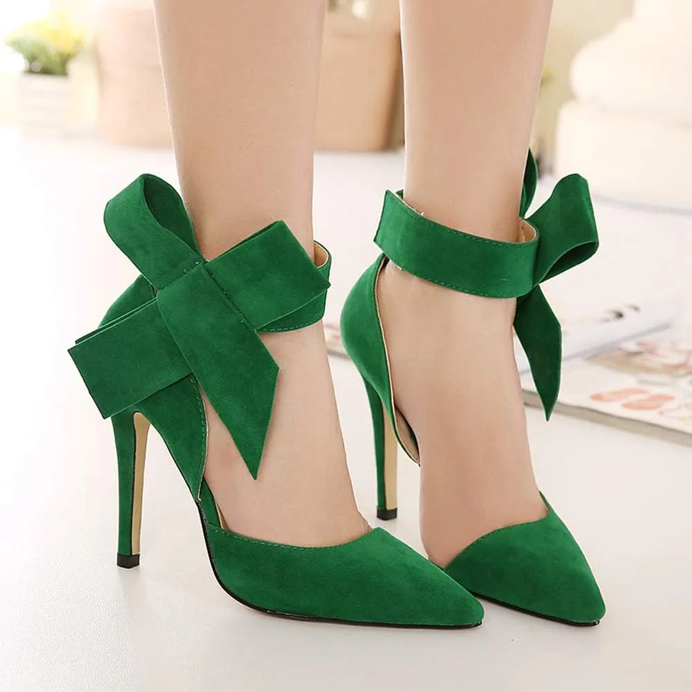 MAIERNISI JESSI Women's Pointy Toe High Heel Stiletto Big Bowknot Pumps