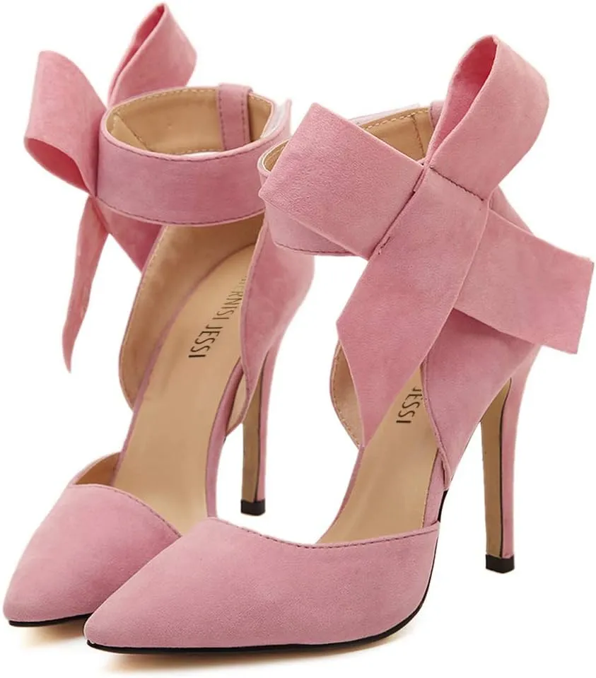 MAIERNISI JESSI Women's Pointy Toe High Heel Stiletto Big Bowknot Pumps