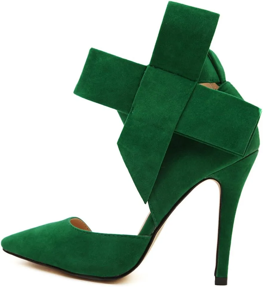 MAIERNISI JESSI Women's Pointy Toe High Heel Stiletto Big Bowknot Pumps
