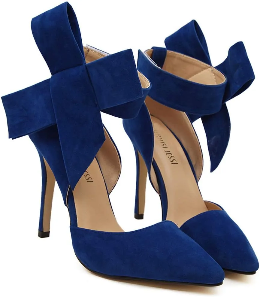 MAIERNISI JESSI Women's Pointy Toe High Heel Stiletto Big Bowknot Pumps