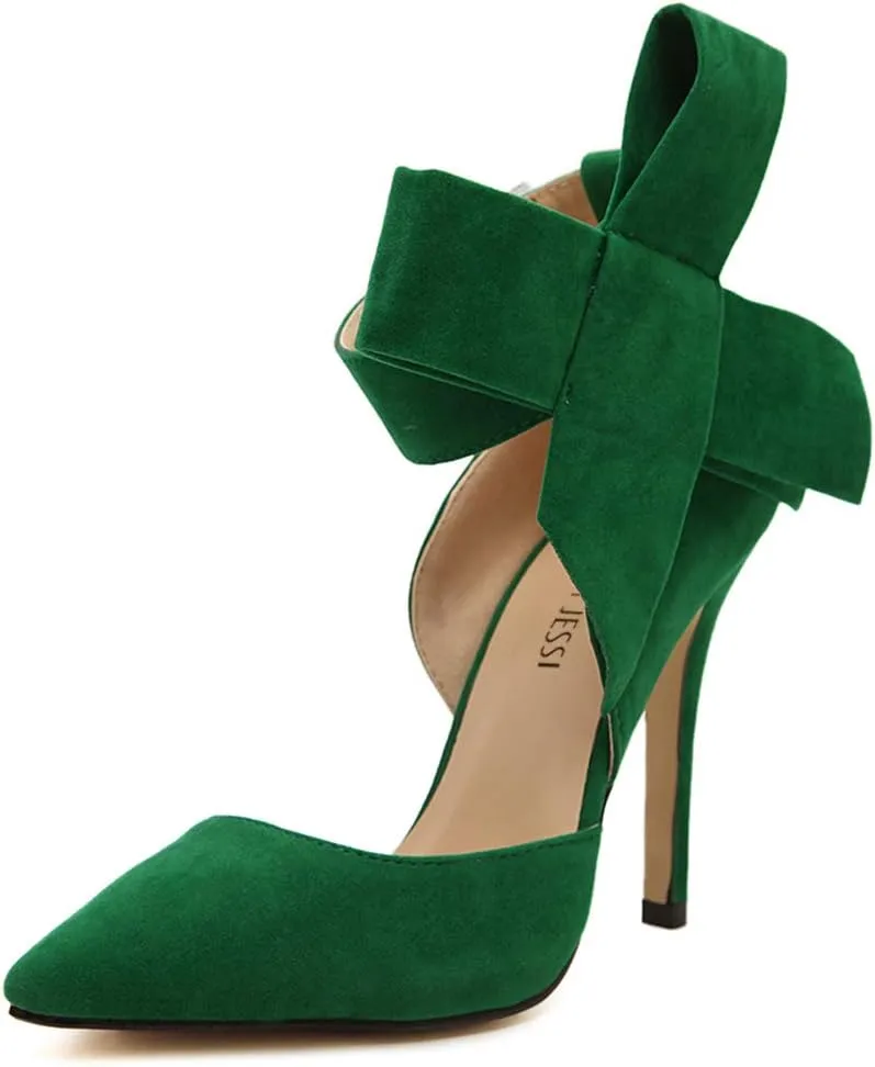 MAIERNISI JESSI Women's Pointy Toe High Heel Stiletto Big Bowknot Pumps