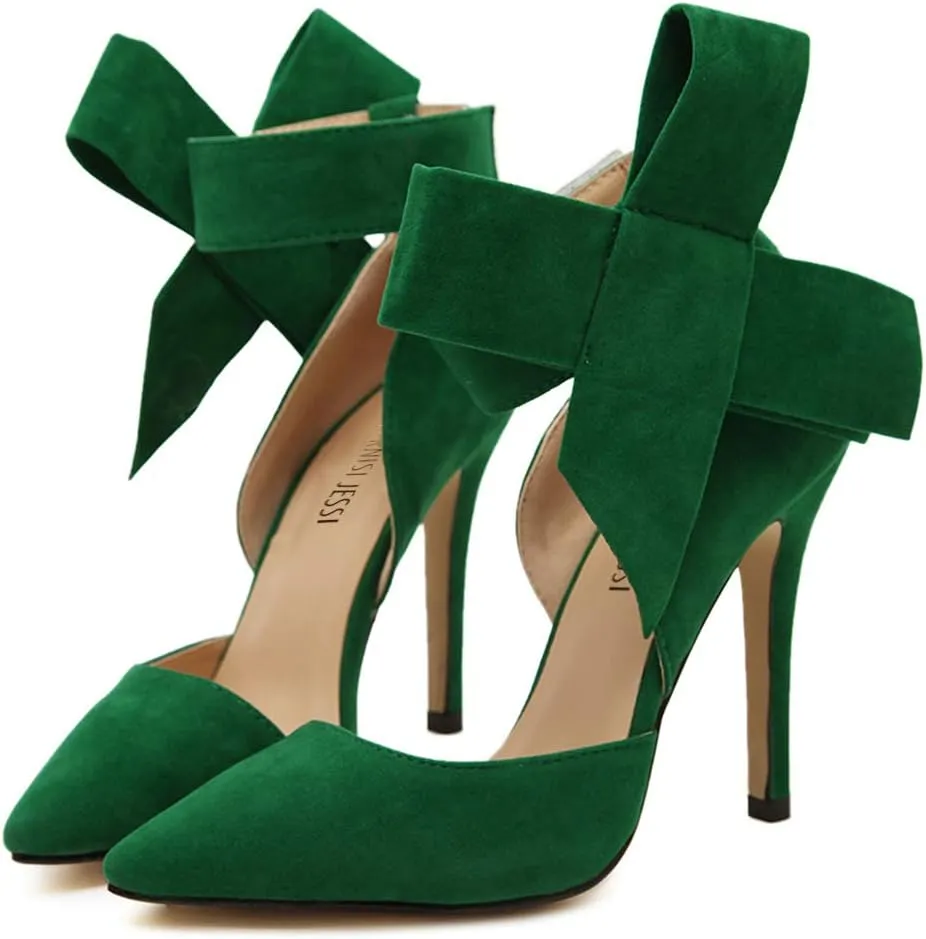 MAIERNISI JESSI Women's Pointy Toe High Heel Stiletto Big Bowknot Pumps