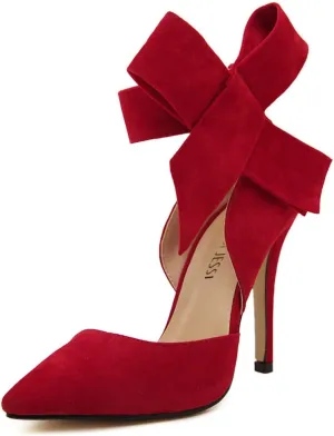 MAIERNISI JESSI Women's Pointy Toe High Heel Stiletto Big Bowknot Pumps