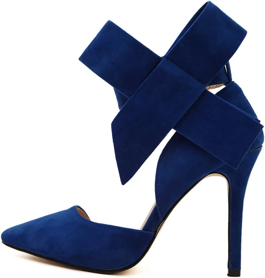 MAIERNISI JESSI Women's Pointy Toe High Heel Stiletto Big Bowknot Pumps