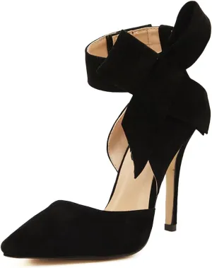 MAIERNISI JESSI Women's Pointy Toe High Heel Stiletto Big Bowknot Pumps