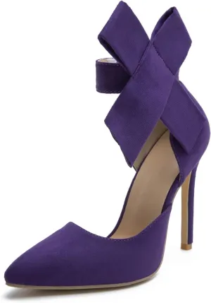 MAIERNISI JESSI Women's Pointy Toe High Heel Stiletto Big Bowknot Pumps