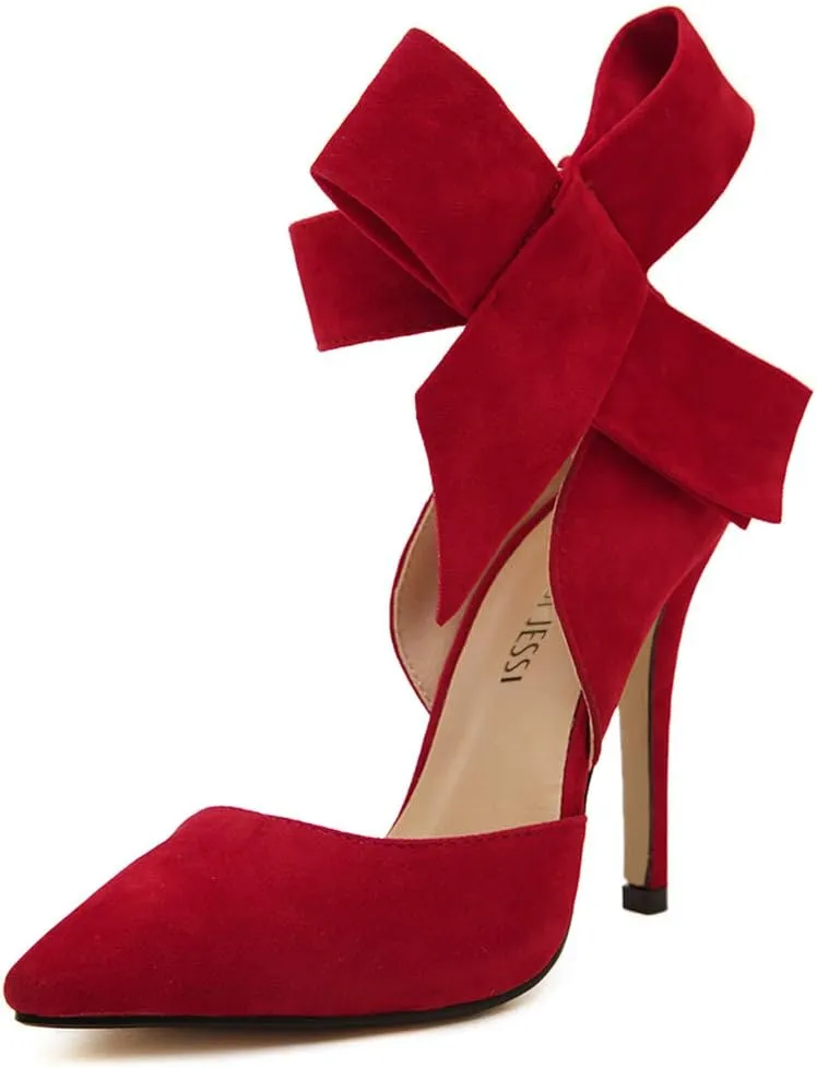 MAIERNISI JESSI Women's Pointy Toe High Heel Stiletto Big Bowknot Pumps