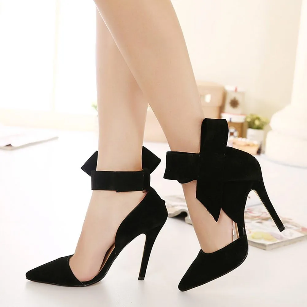 MAIERNISI JESSI Women's Pointy Toe High Heel Stiletto Big Bowknot Pumps
