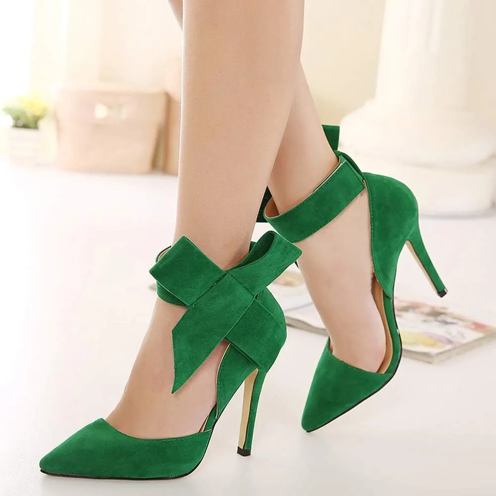 MAIERNISI JESSI Women's Pointy Toe High Heel Stiletto Big Bowknot Pumps