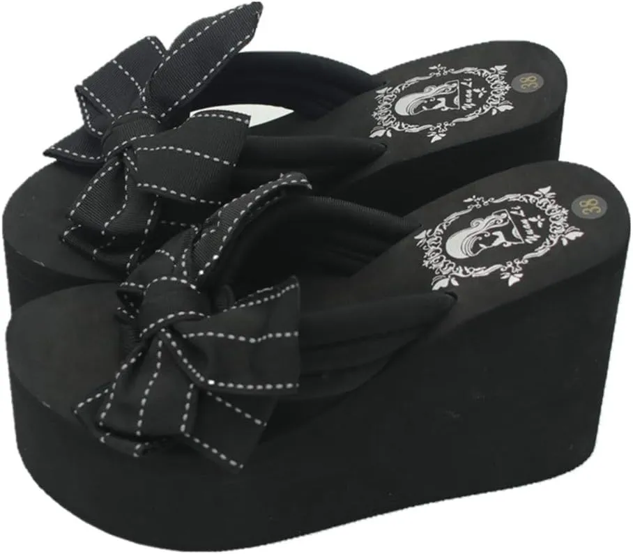 Mamilove Womens Chunky High Platform Wedge Flip-flops Sandals 6 Black