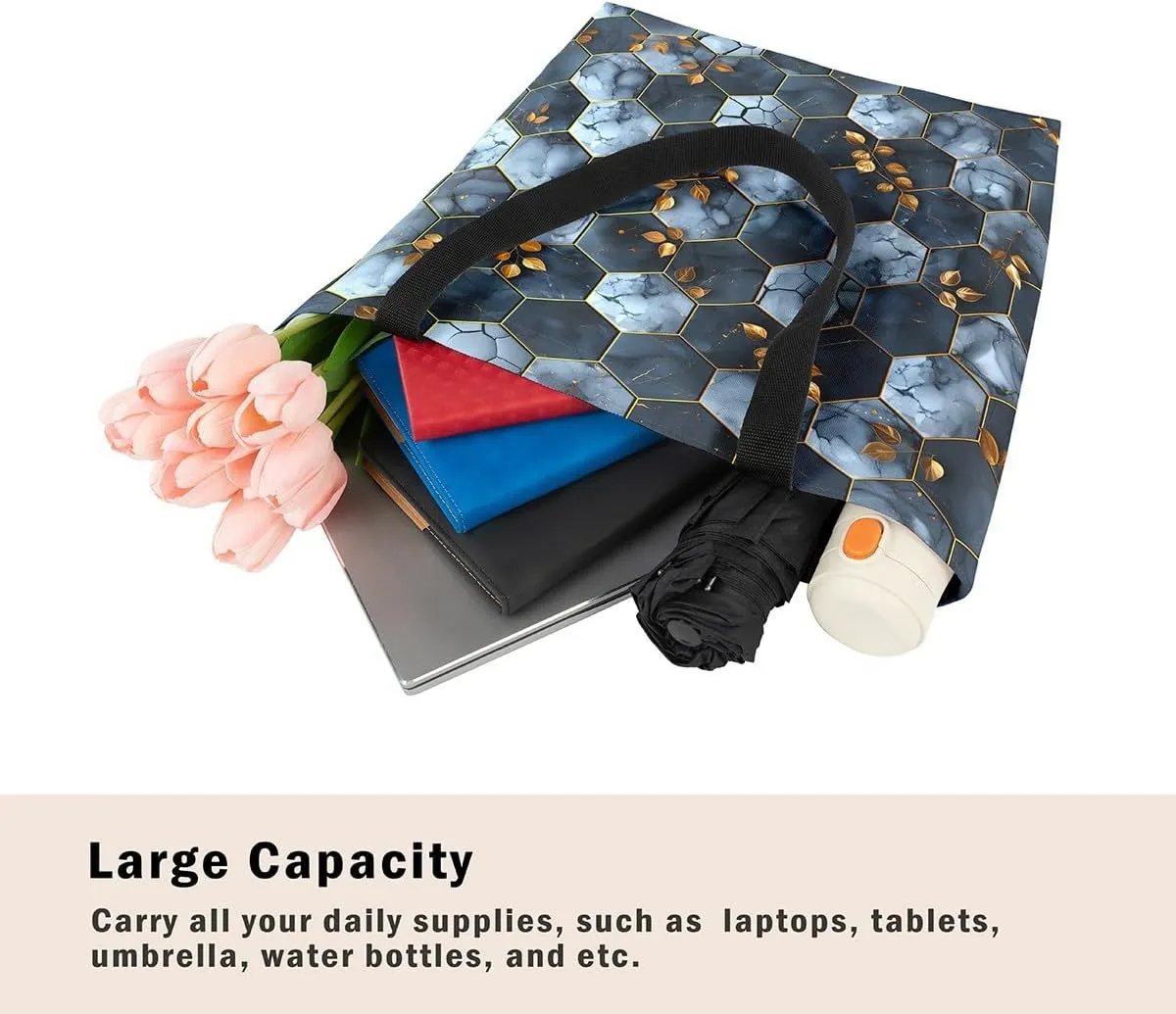 Marble Honeycomb Canvas Tote Bag,Modern Geometric Aesthetic Shoulder Handbags for Shopping Gym