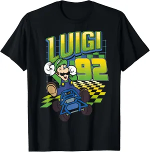 Mario Kart Luigi Neon Checkered 92 Logo T-Shirt