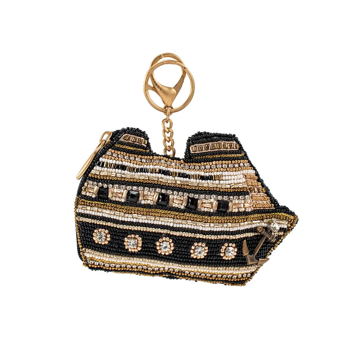 Mary Frances On the Sea Beaded Cruise Ship Coin Purse/Key Fob, Multi