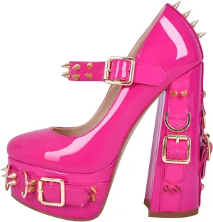 Mary Jane Rivet Platform Chunky Heel Back Strap Pumps
