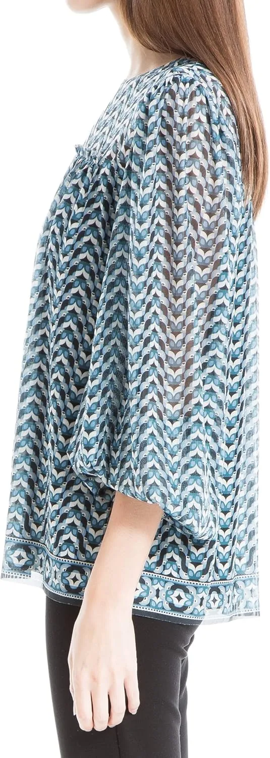 Max Studio Women's Mesh Long Sleeve Blouse