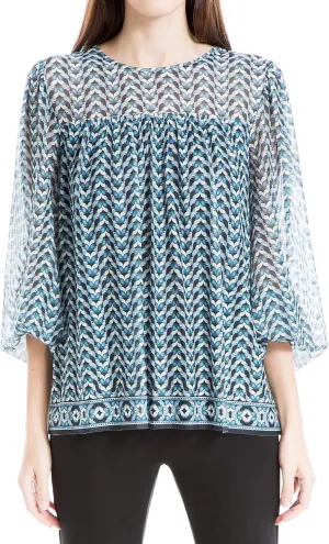 Max Studio Women's Mesh Long Sleeve Blouse