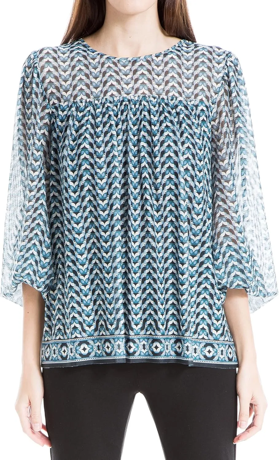 Max Studio Women's Mesh Long Sleeve Blouse