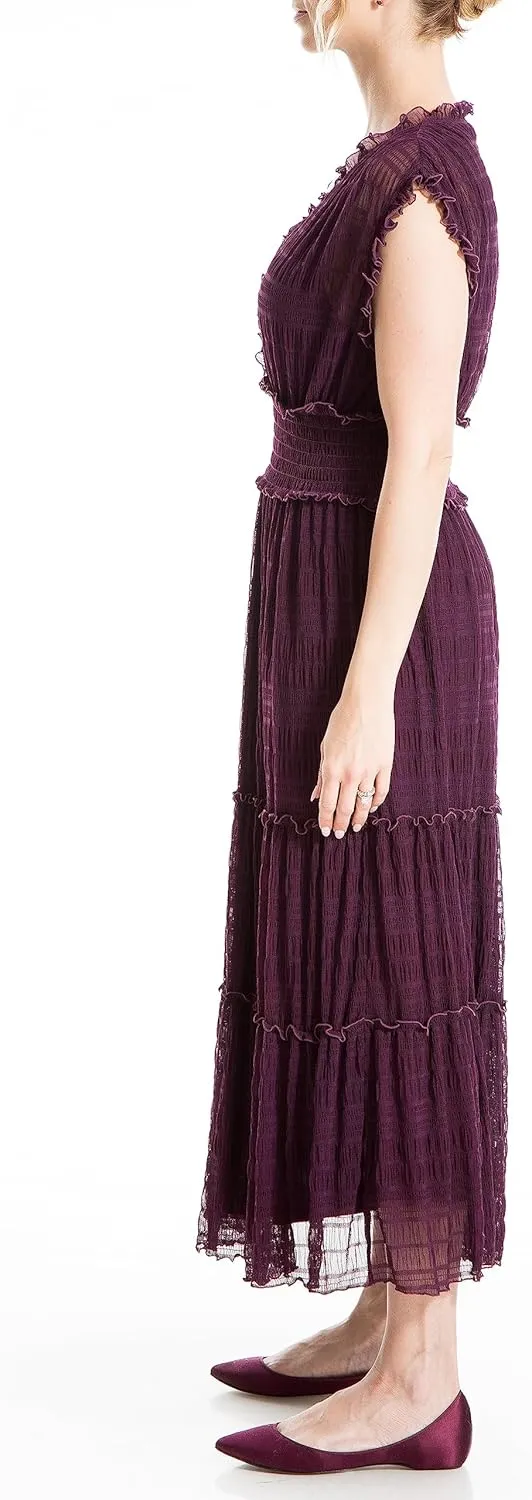 Max Studio Women's Short Sleeve Maxi Mesh Dress