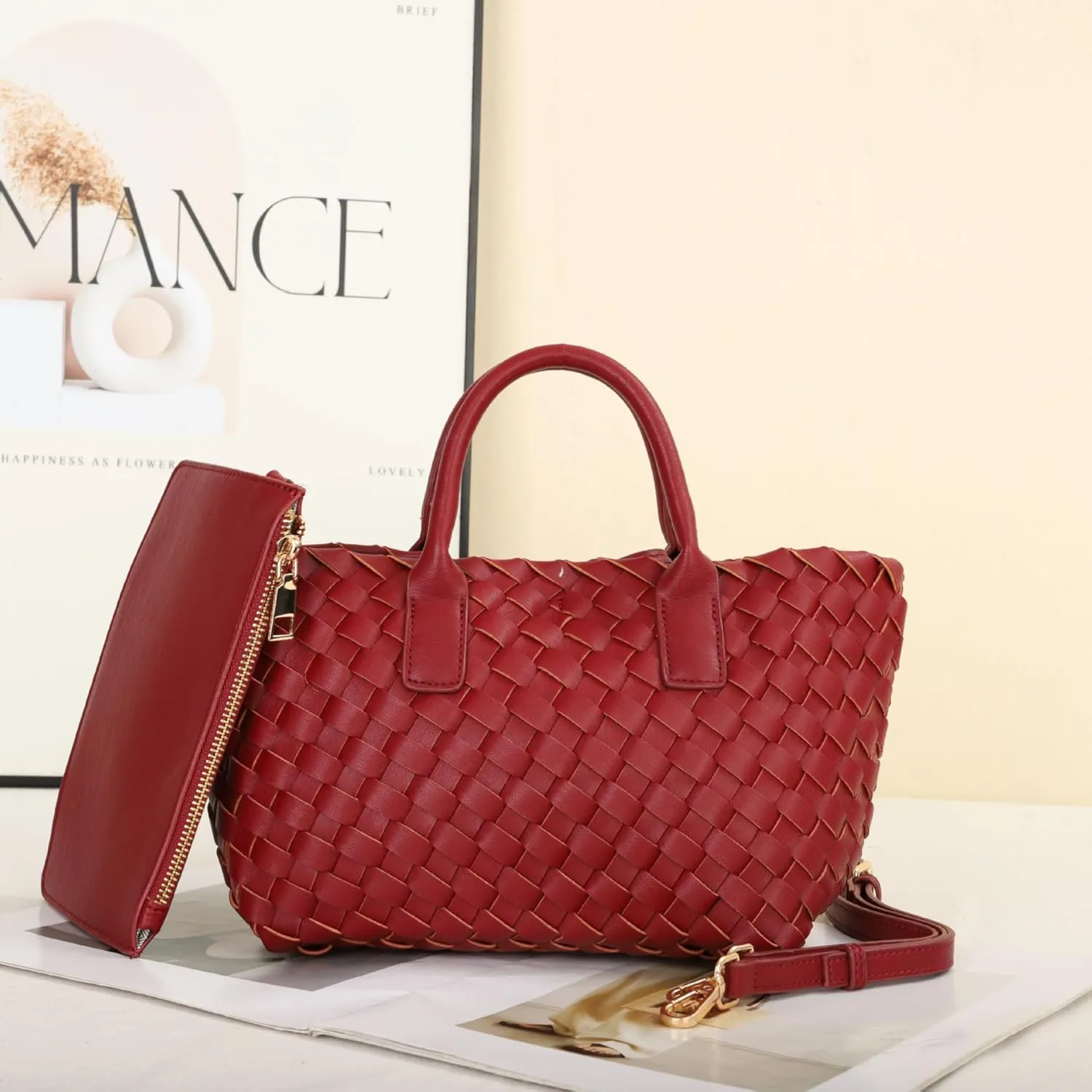 Medium Size Woven Tote Handbag for Women Work Tote Bag Shoulder Purse Tote Purse Shoulder Bag Travel Tote Bag