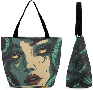 Medusa Greek Mythology Women's Shopping Grocery Tote Bag Handbags Large Shoulder Bags Work Business Travel