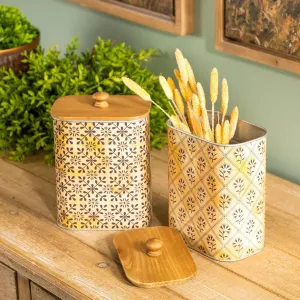 Melrose Geometric Storage Canisters with Wooden Lid - 7.25" - Set of 2