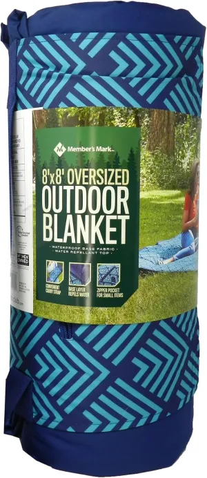 Member's Mark Outdoor 8" X 8" Oversized Blanket Blue Geometric Diamond
