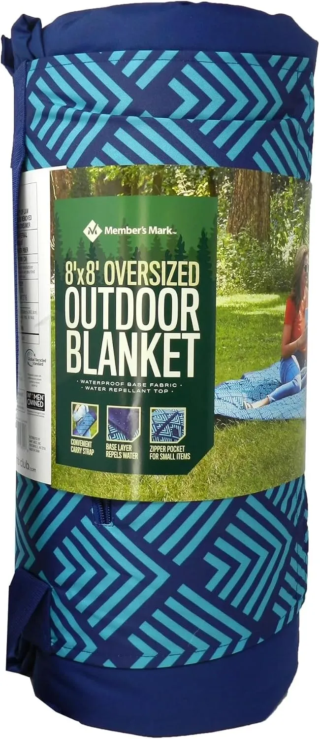 Member's Mark Outdoor 8" X 8" Oversized Blanket Blue Geometric Diamond