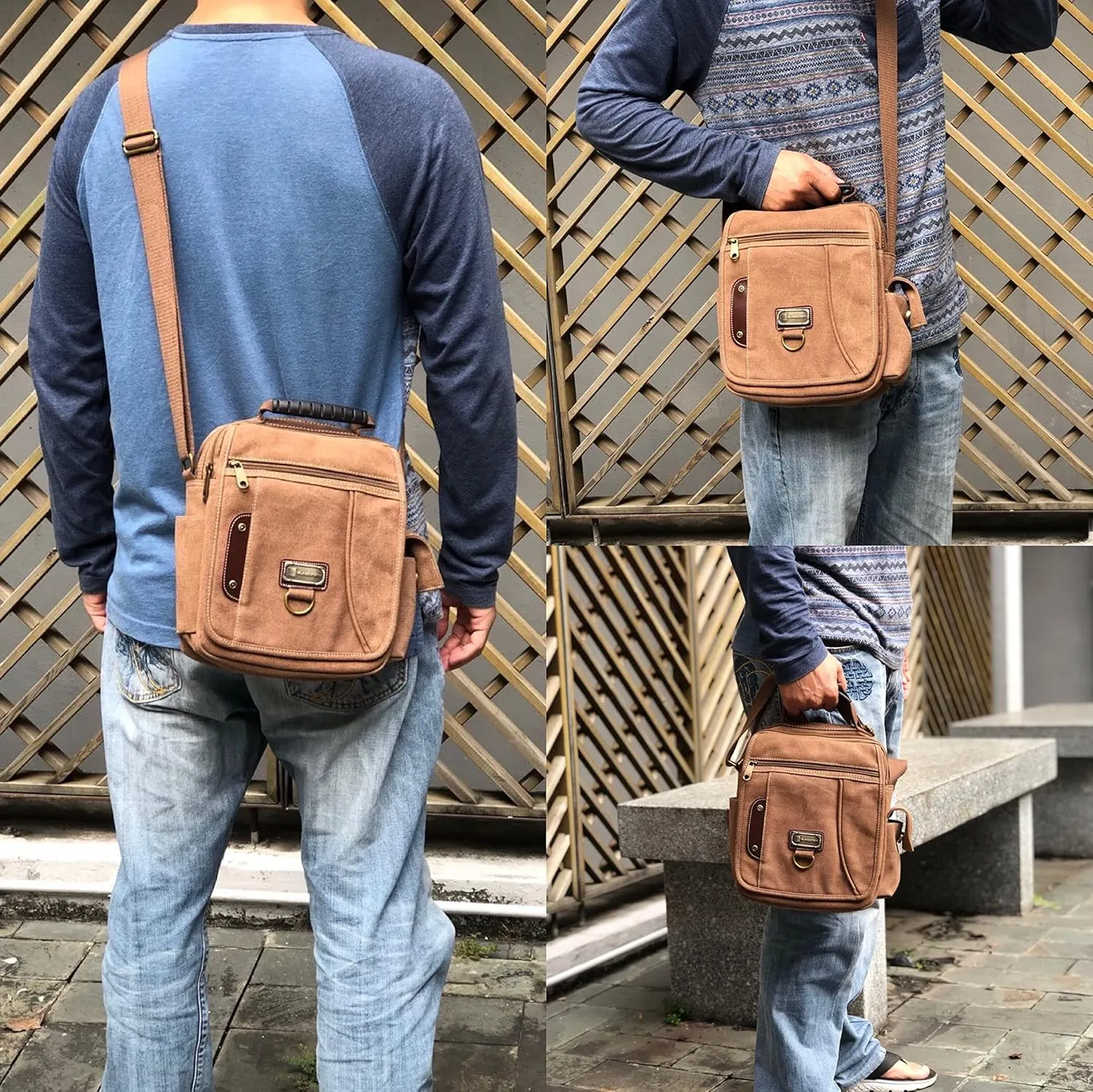 Men's Canvas Crossbody Messenger Bag - Small, Shoulder, Travel, Work Bag