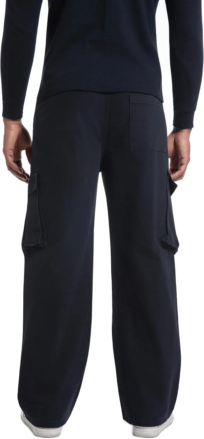 Mens Casual Cargo Pants Baggy Fit Multiple Pockets Loose Wide Leg Streetwear Trousers