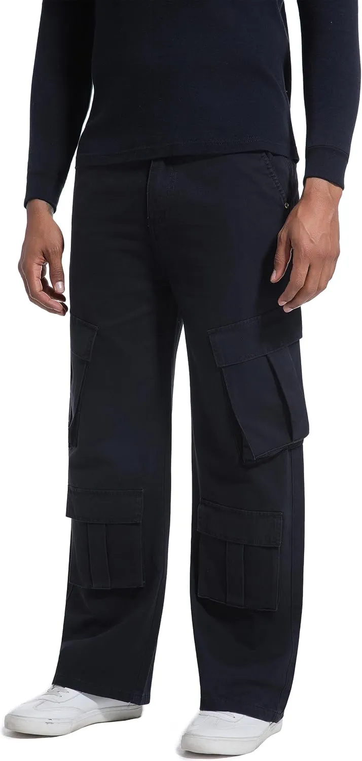 Mens Casual Cargo Pants Baggy Fit Multiple Pockets Loose Wide Leg Streetwear Trousers