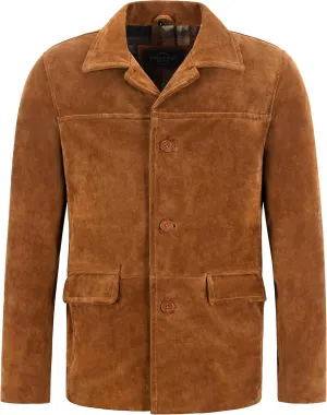 Men's Classic Collar Cow Suede Leather Box Button Fashion Coat Jacket Brant 7742 (L, Black)