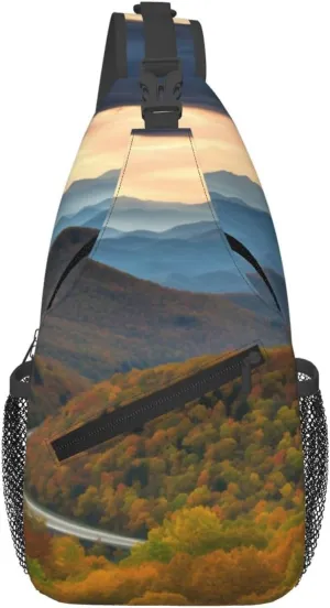Men's Cross Chest Bag Diagonally (Blue Ridge Parkway Mountains), Crossbody Shoulder Bag Travel Hiking Daypack for Women
