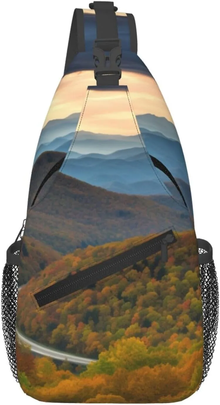 Men's Cross Chest Bag Diagonally (Blue Ridge Parkway Mountains), Crossbody Shoulder Bag Travel Hiking Daypack for Women