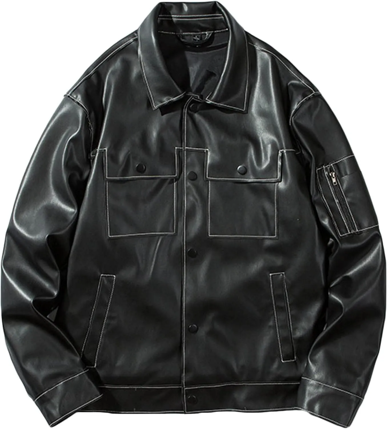 Men's Leather Jacket Punk Motorcycle Jackets Lapel Collar Windproof Waterproof Outwear Zipped Aviator Bomber Coats